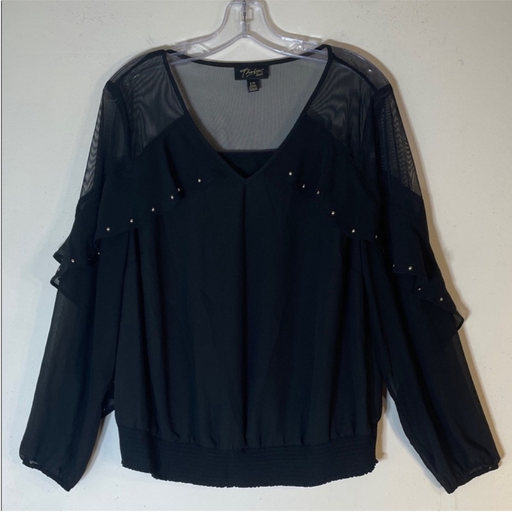 Thalia Sodi Boho Studded Blouse with Sheer Ruffle Sleeves. Large. NWT. - Picture 2 of 14